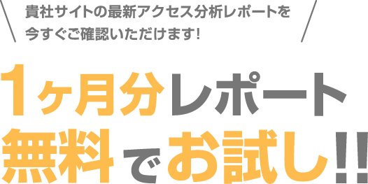 貴社サイトの最新アクセス分析レポートを今すぐご確認いただけます！1ヶ月分レポート無料でお試し！！